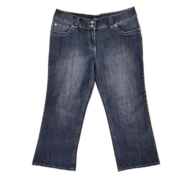 RESET Denim Denim - RESET Dark Wash Cropped Kick Flare Jeans Dual Button Fly Embroidered Pocket SZ16